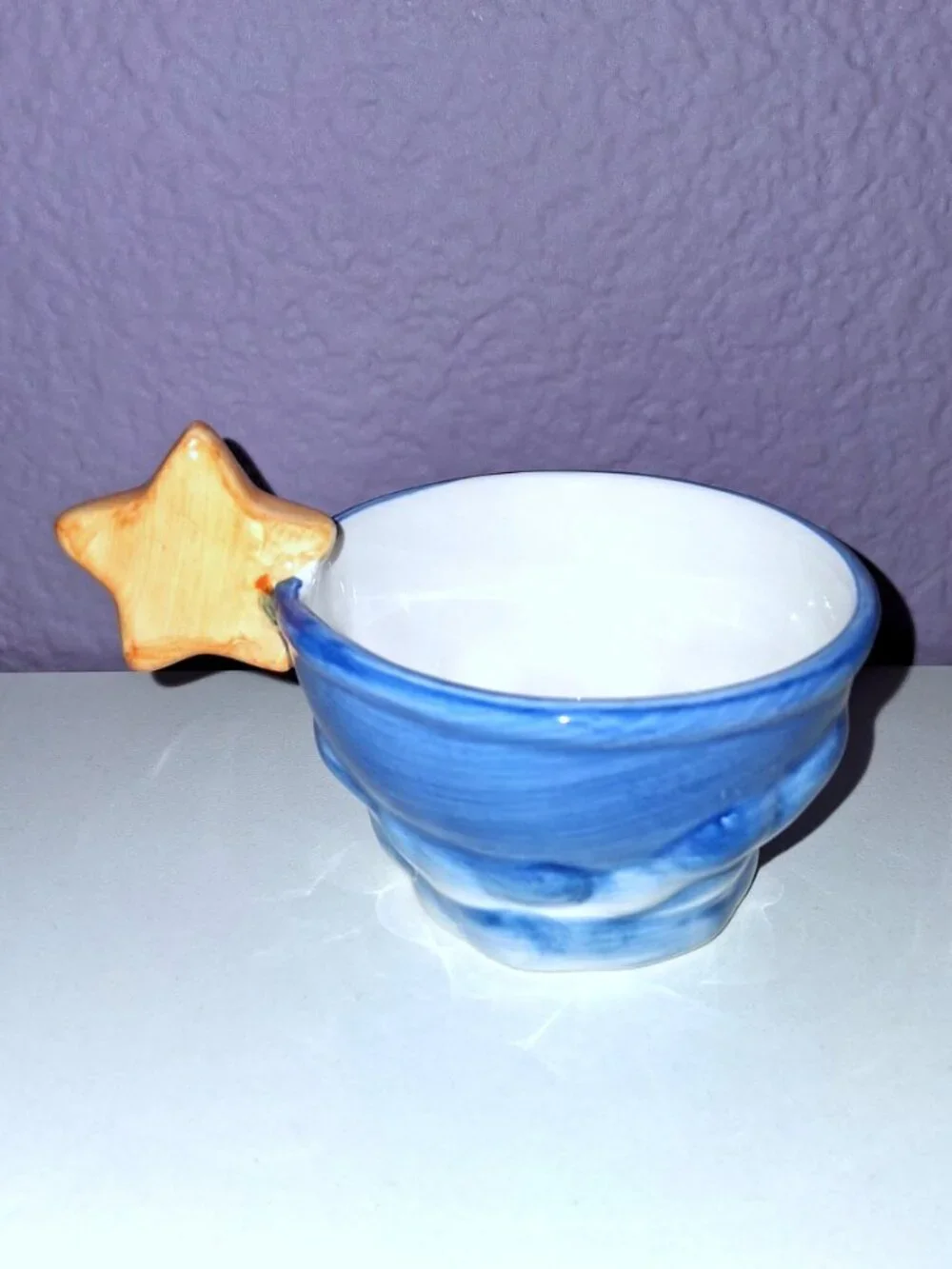 Vintage Celestial Star and Clouds Tea Cup / Trinket Dish Blue Yellow Whimsigoth